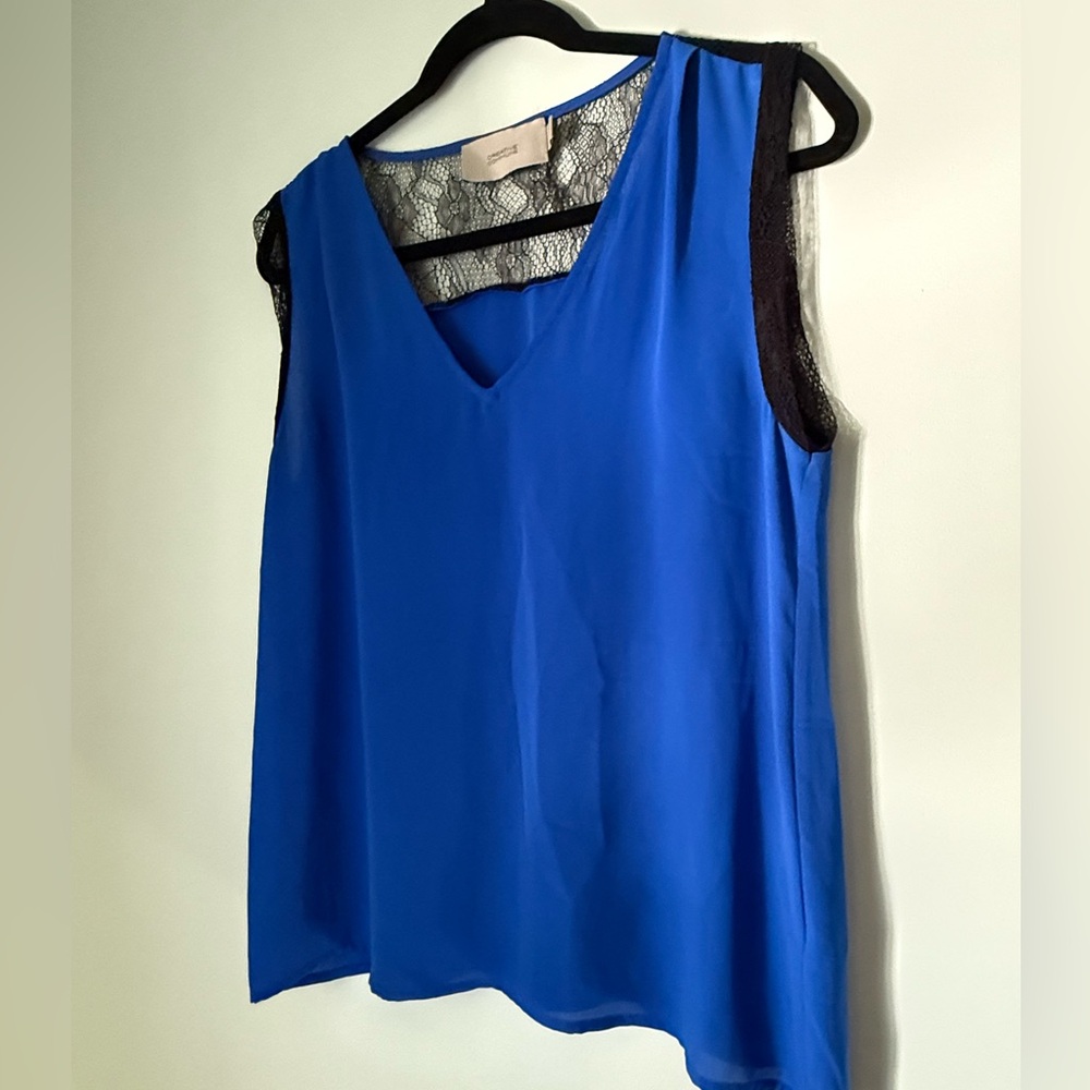 Creative Commune Blue Lace Trim Sleeveless Blouse Top Size Medium